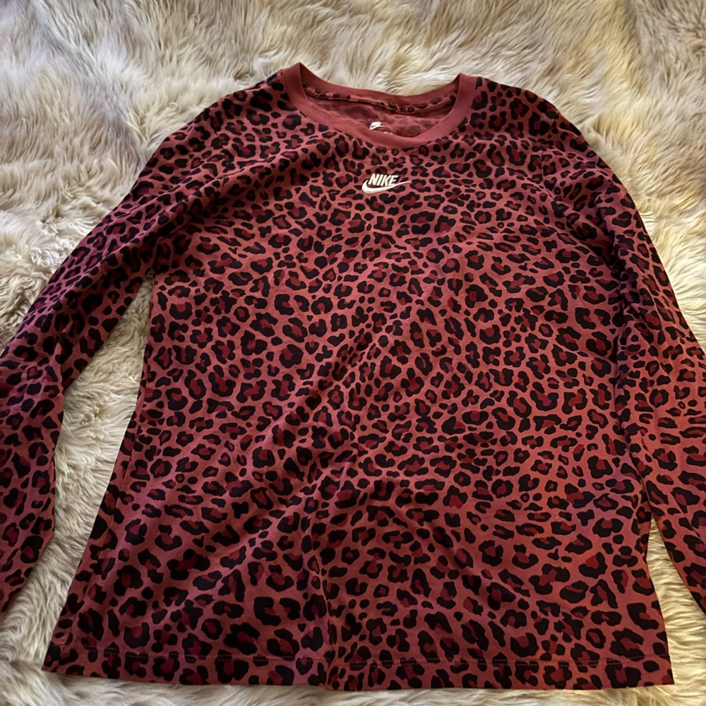 Nike Red Leopard Print Long Sleeve Top